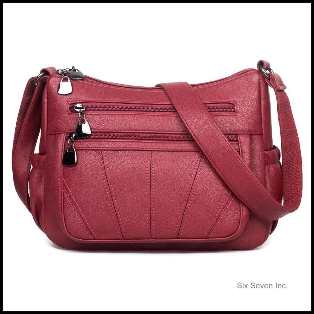 Soft PU Leather Crossbody Shoulder Bag Medium Tote Satchel Roomy Handbag